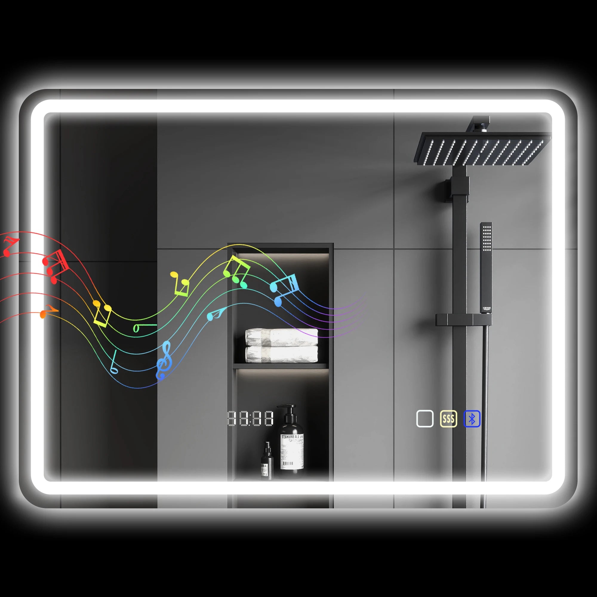 Miroir de salle de bain LED LUMIRA éclairé — vue de face